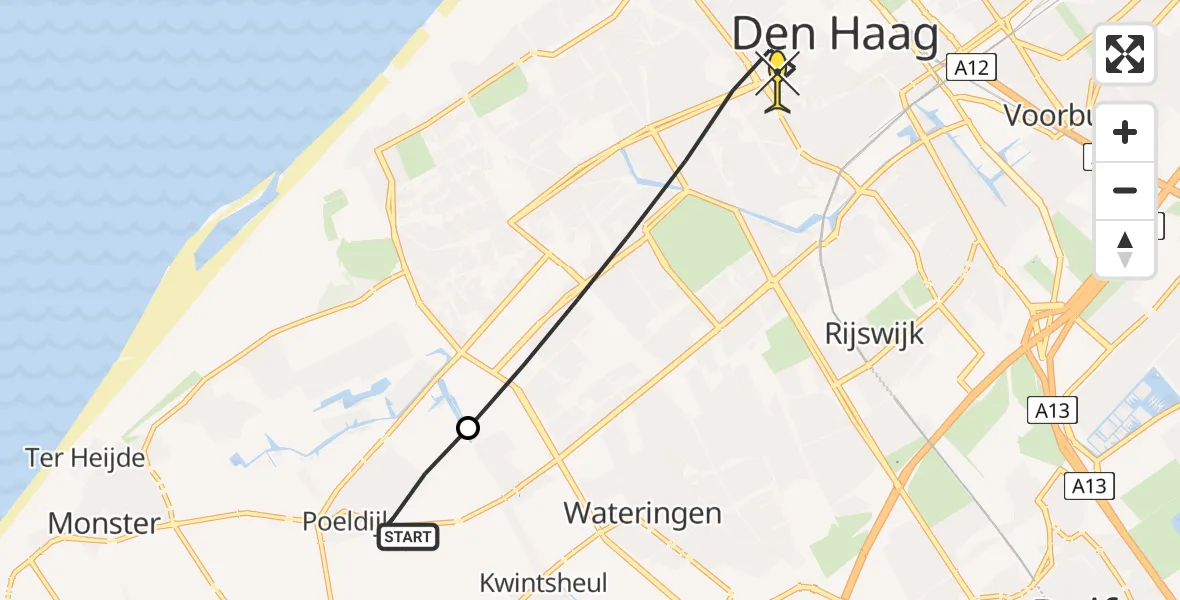 Routekaart van de vlucht: Lifeliner 2 naar Den Haag, Arckelweg