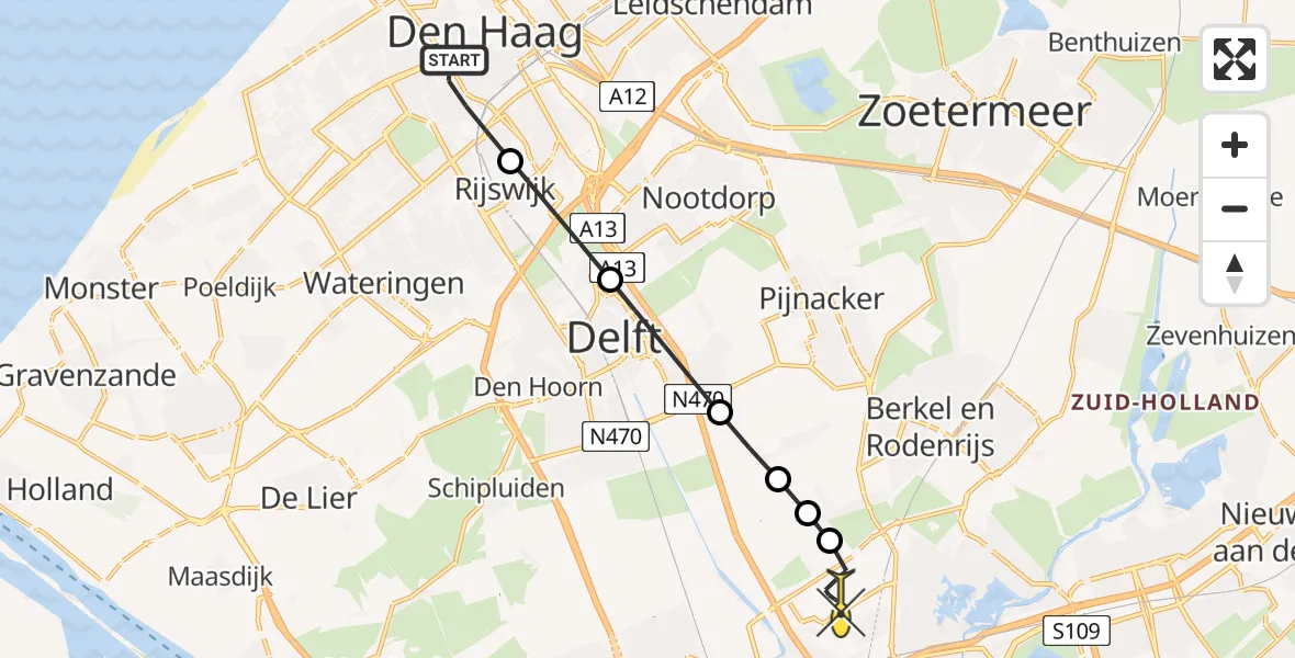 Routekaart van de vlucht: Lifeliner 2 naar Rotterdam The Hague Airport, Van der Lissestraat