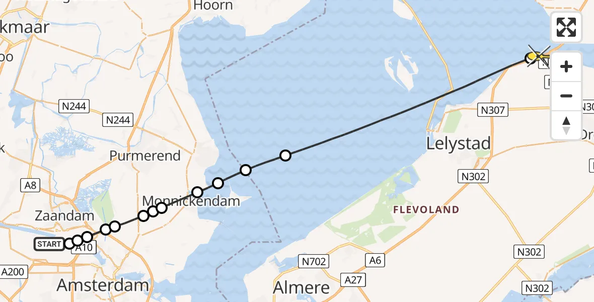 Routekaart van de vlucht: Lifeliner 1 naar Swifterbant, Kompasweg