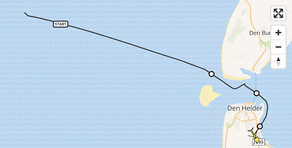 Routekaart van de vlucht: Kustwachthelikopter naar Vliegveld De Kooy, Luchthavenweg
