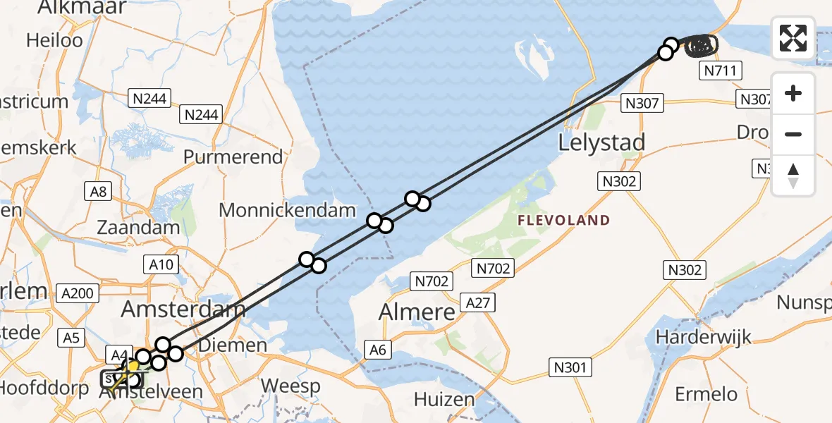 Vluchtroute Politiehelikopter van Schiphol naar Schiphol