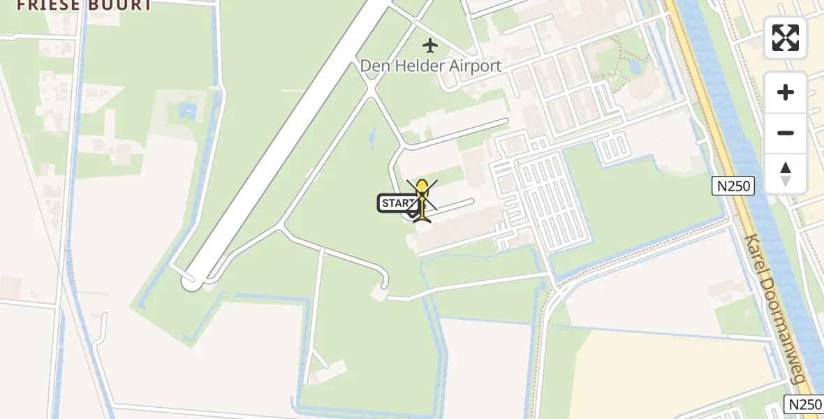 Routekaart van de vlucht: Kustwachthelikopter naar Vliegveld De Kooy, Luchthavenweg