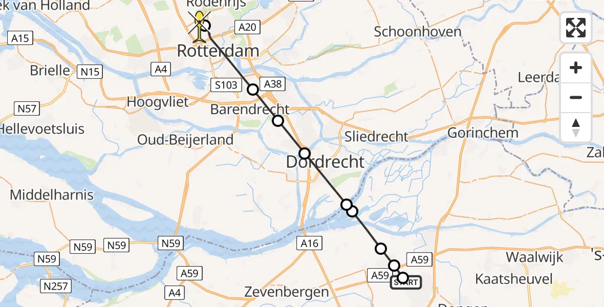 Routekaart van de vlucht: Lifeliner 2 naar Rotterdam The Hague Airport, Proostensteeg