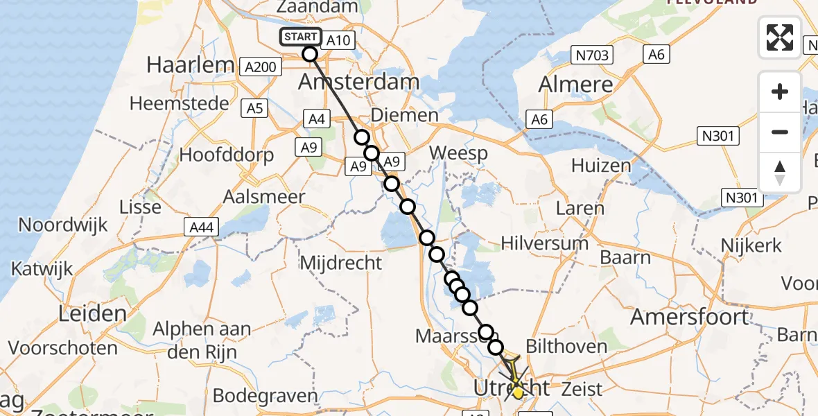Routekaart van de vlucht: Lifeliner 1 naar Utrecht, Corsicaweg