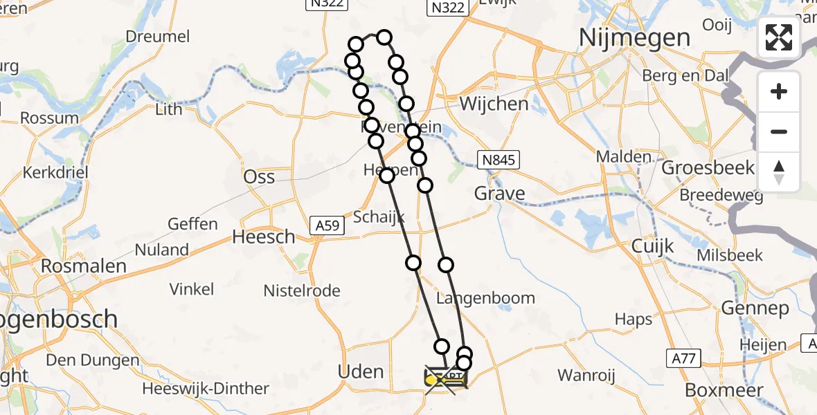 Routekaart van de vlucht: Lifeliner 3 naar Vliegbasis Volkel, Houtvennen