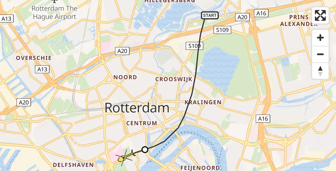 Routekaart van de vlucht: Lifeliner 2 naar Erasmus MC, Naaldbomenpad