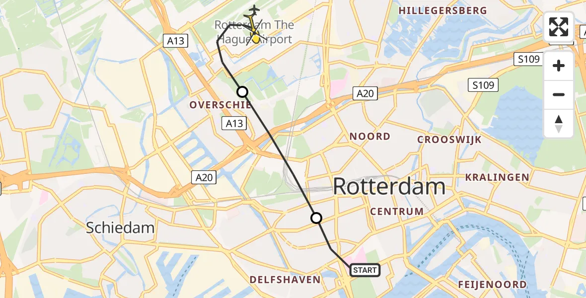 Routekaart van de vlucht: Lifeliner 2 naar Rotterdam The Hague Airport, Nieuwe Binnenweg