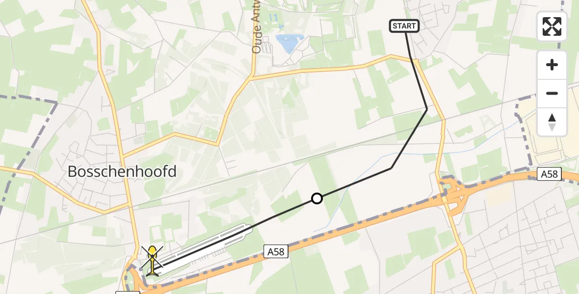 Routekaart van de vlucht: Lifeliner 2 naar Breda International Airport, Oude Bredasepostbaan