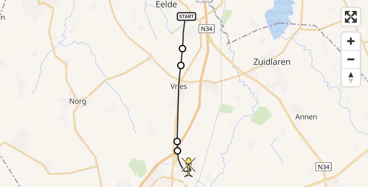 Routekaart van de vlucht: Lifeliner 4 naar Assen, Moespot