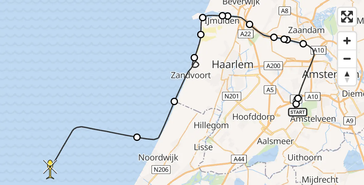 Vluchtroute Politiehelikopter van Schiphol naar 