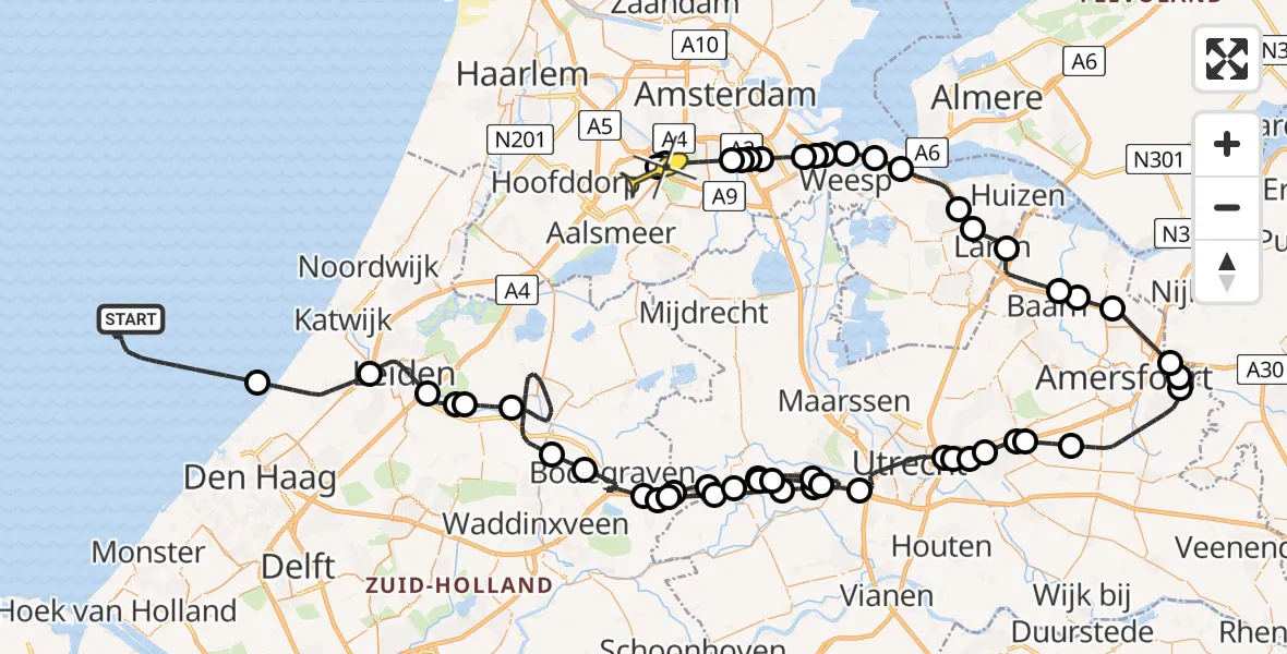 Vluchtroute Politiehelikopter van  naar Schiphol