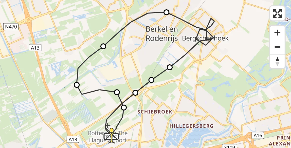 Routekaart van de vlucht: Lifeliner 2 naar Rotterdam The Hague Airport, Landscheiding