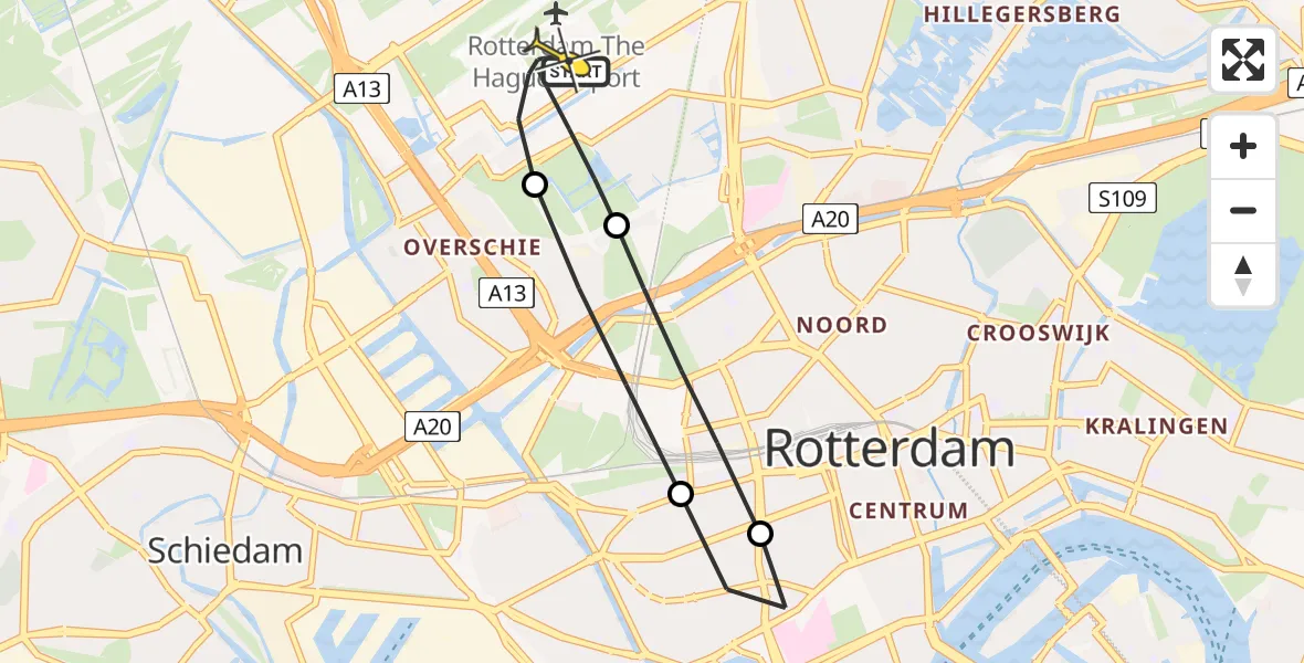 Routekaart van de vlucht: Lifeliner 2 naar Rotterdam The Hague Airport, Terletpad