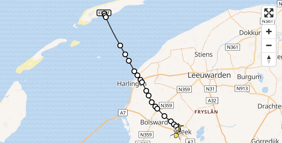 Routekaart van de vlucht: Ambulanceheli naar Sneek, Seeryperpolder