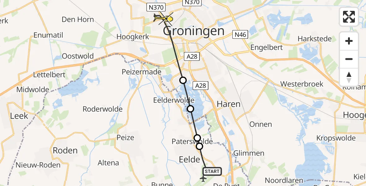 Routekaart van de vlucht: Lifeliner 4 naar Groningen, Esweg