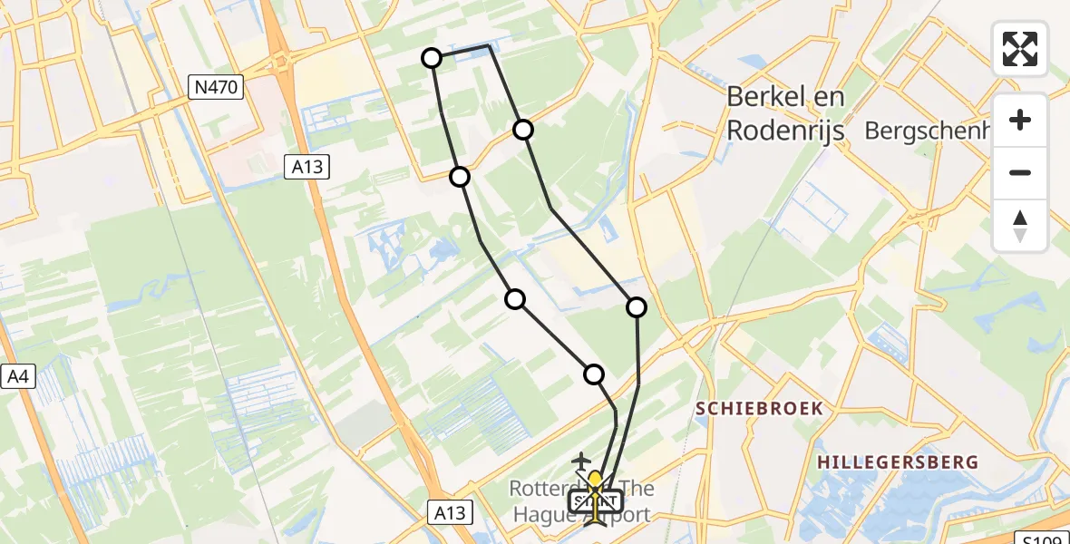 Routekaart van de vlucht: Lifeliner 2 naar Rotterdam The Hague Airport, Landscheiding