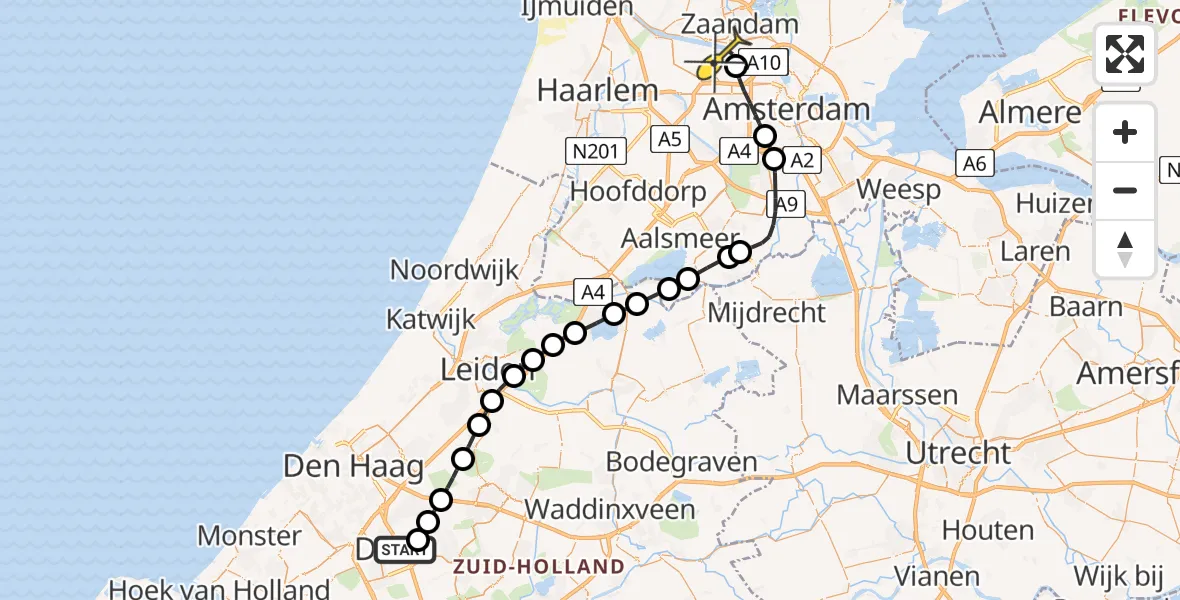 Routekaart van de vlucht: Lifeliner 1 naar Amsterdam Heliport, Oostpoortweg