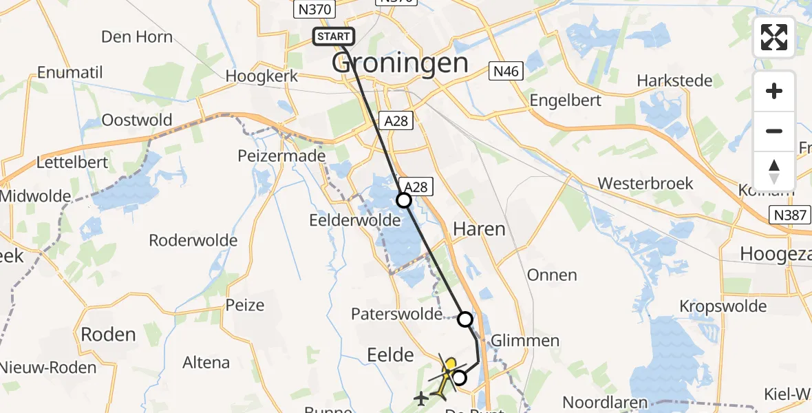 Routekaart van de vlucht: Lifeliner 4 naar Groningen Airport Eelde, Rembrandt van Rijnstraat