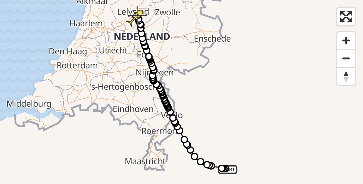 Routekaart van de vlucht: Traumaheli naar Lelystad Airport, Emoeweg
