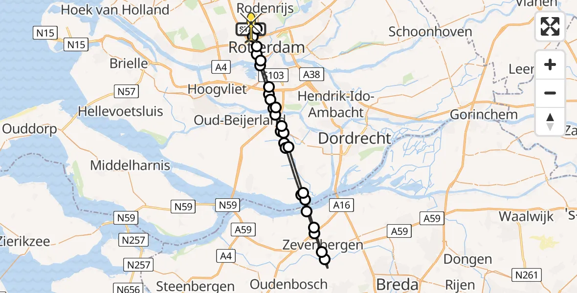 Routekaart van de vlucht: Lifeliner 2 naar Rotterdam The Hague Airport, Overschiese Kleiweg