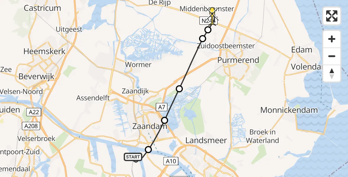 Routekaart van de vlucht: Lifeliner 1 naar Middenbeemster, Westhavenweg