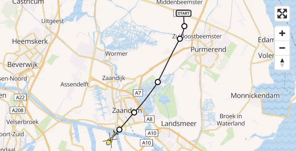 Routekaart van de vlucht: Lifeliner 1 naar Amsterdam Heliport, Volgerweg