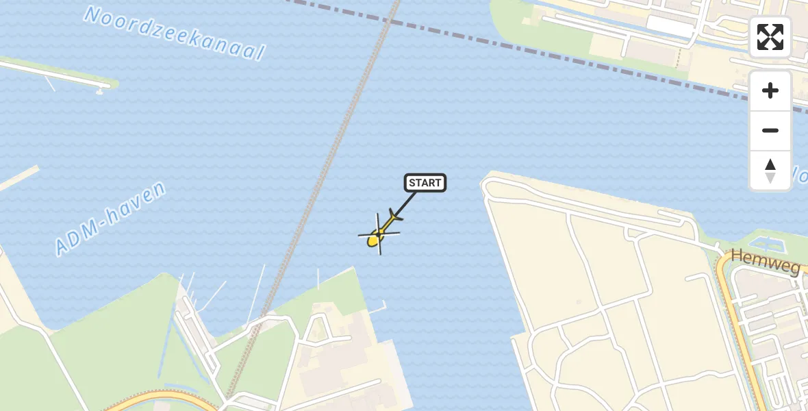 Routekaart van de vlucht: Lifeliner 1 naar Amsterdam Heliport, Hemtunnel