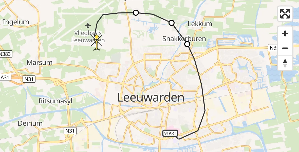 Routekaart van de vlucht: Ambulanceheli naar Vliegbasis Leeuwarden, Zenegroen