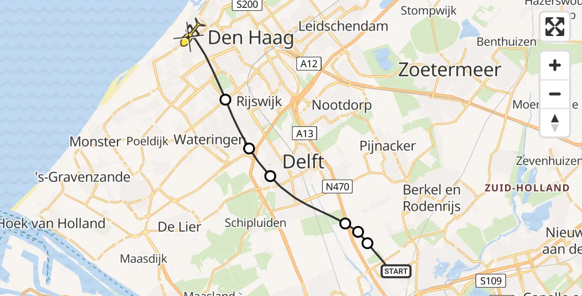Routekaart van de vlucht: Lifeliner 2 naar Den Haag, IJsvogelplein
