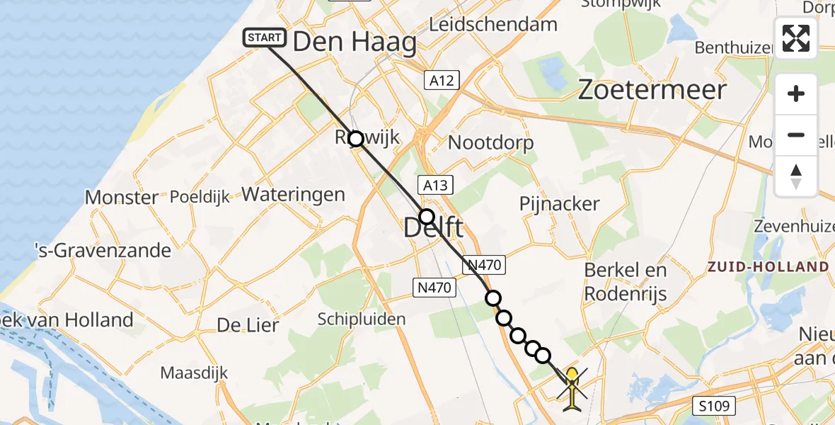 Routekaart van de vlucht: Lifeliner 2 naar Rotterdam The Hague Airport, Laan van Meerdervoort