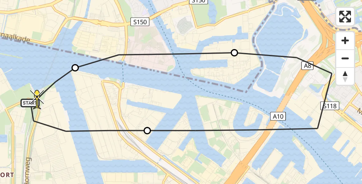 Routekaart van de vlucht: Lifeliner 1 naar Amsterdam Heliport, Westhavenweg