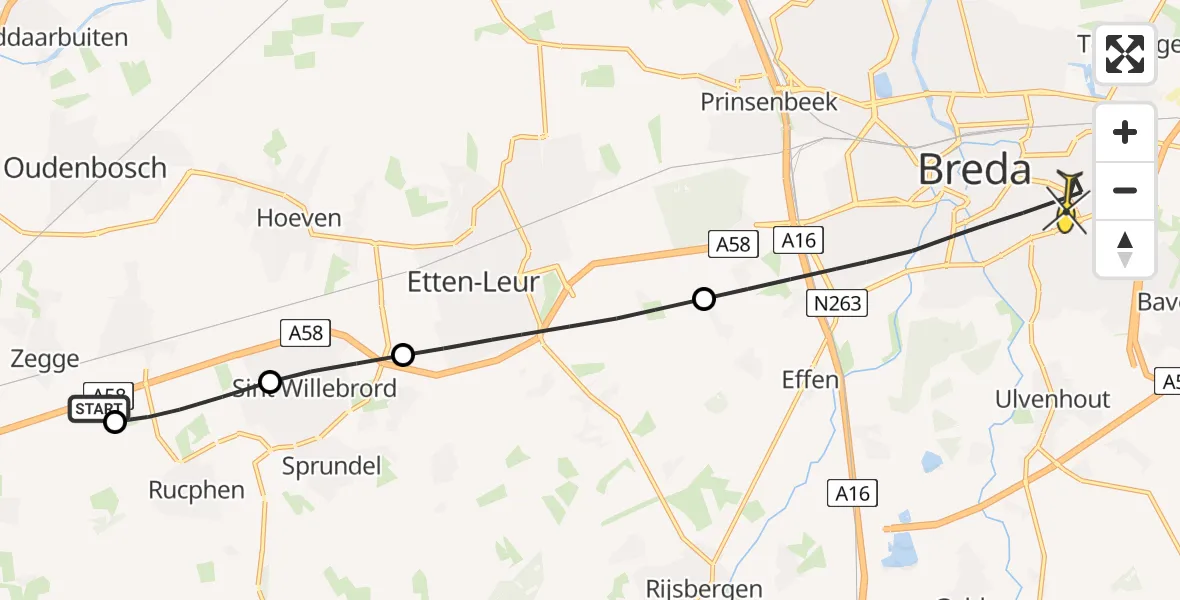 Routekaart van de vlucht: Lifeliner 3 naar Breda, Rucphenseweg