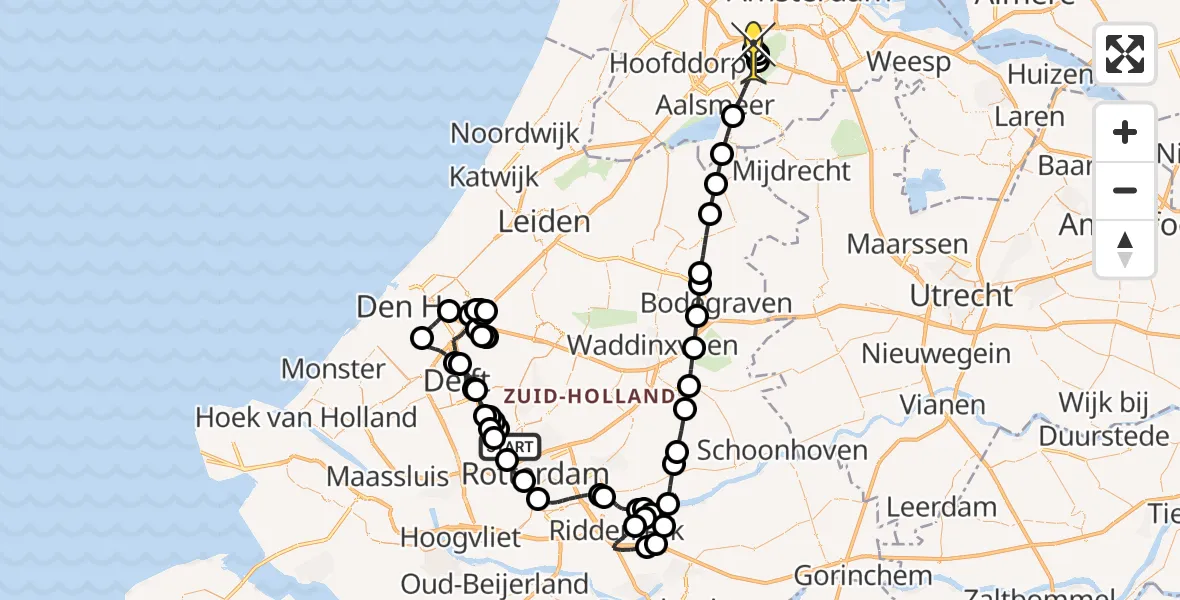 Routekaart van de vlucht: Politiehelikopter naar Schiphol, Schieveense polder