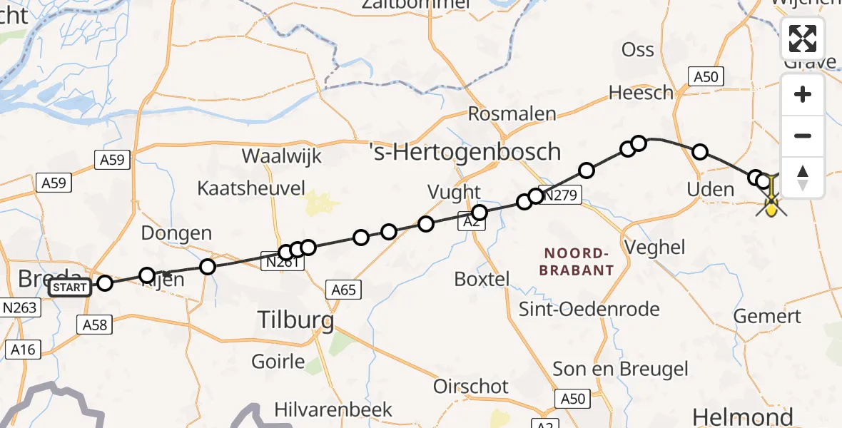 Routekaart van de vlucht: Lifeliner 3 naar Vliegbasis Volkel, Franklin Rooseveltlaan