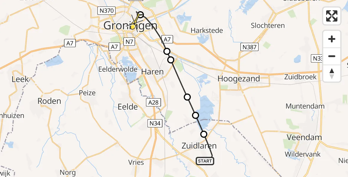 Routekaart van de vlucht: Lifeliner 4 naar Universitair Medisch Centrum Groningen, Oude Dijk