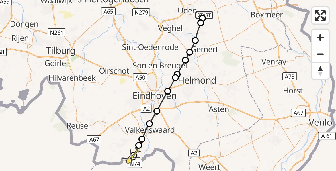 Routekaart van de vlucht: Lifeliner 3 naar Bergeijk, Oosterheidestraat