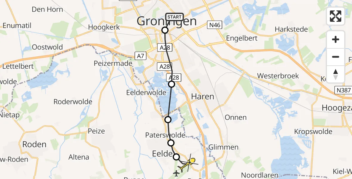 Routekaart van de vlucht: Lifeliner 4 naar Groningen Airport Eelde, Ubbo Emmiussingel
