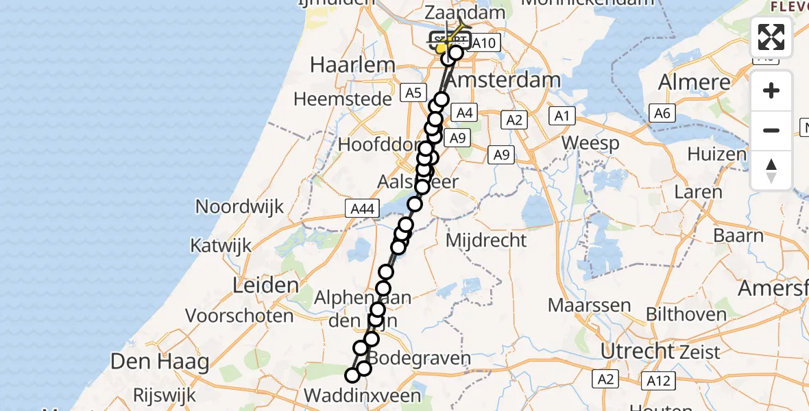 Routekaart van de vlucht: Lifeliner 1 naar Amsterdam Heliport, Hornweg