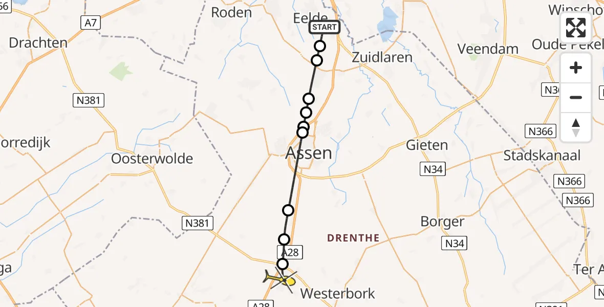 Routekaart van de vlucht: Lifeliner 4 naar Beilen, Moespot