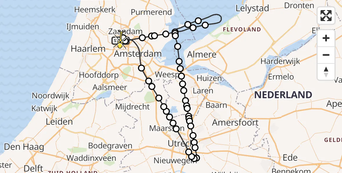Routekaart van de vlucht: Lifeliner 1 naar Amsterdam Heliport, Kajuitpad