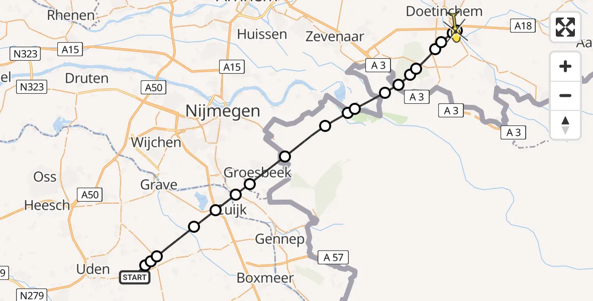 Routekaart van de vlucht: Lifeliner 3 naar Doetinchem, Zeelandsedijk
