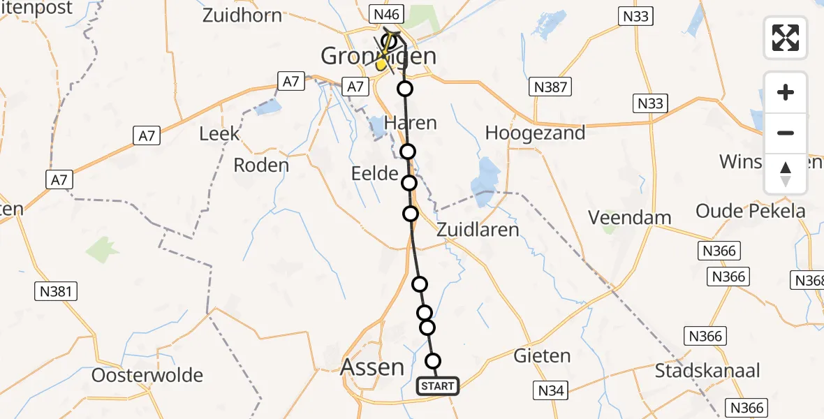 Routekaart van de vlucht: Lifeliner 4 naar Universitair Medisch Centrum Groningen, Balloo