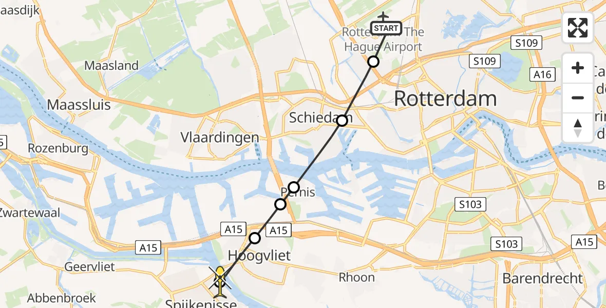 Routekaart van de vlucht: Lifeliner 2 naar Spijkenisse, Aalkeetstraat