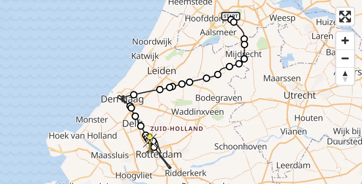 Routekaart van de vlucht: Politiehelikopter naar Rotterdam The Hague Airport, Amsterdam-Bataviaweg