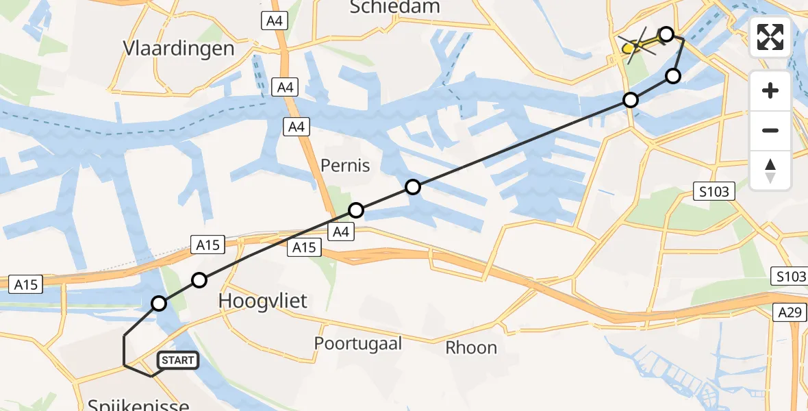 Routekaart van de vlucht: Lifeliner 2 naar Erasmus MC, Rozenlaan