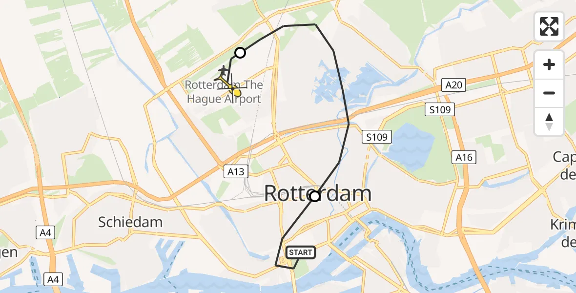 Routekaart van de vlucht: Lifeliner 2 naar Rotterdam The Hague Airport, Pieter de Hoochweg