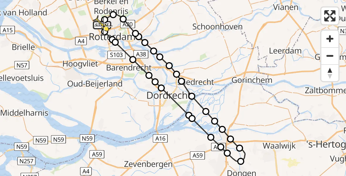 Routekaart van de vlucht: Lifeliner 2 naar Rotterdam The Hague Airport, Molenpad