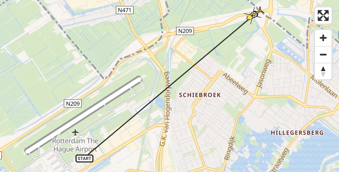 Routekaart van de vlucht: Lifeliner 2 naar Rotterdam
