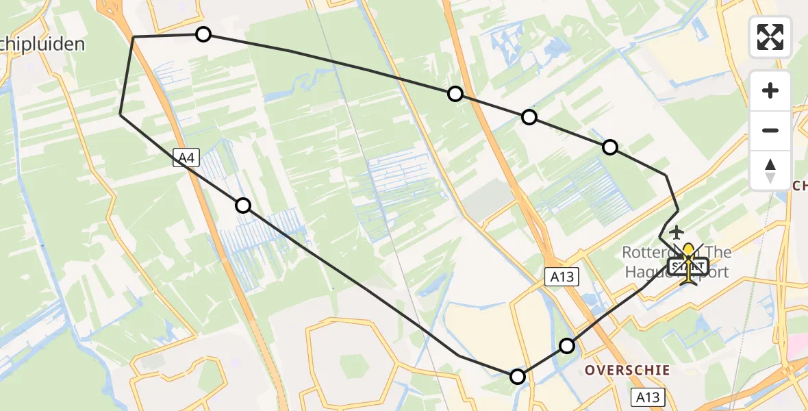 Routekaart van de vlucht: Lifeliner 2 naar Rotterdam The Hague Airport, 2e Plaszichtbrug