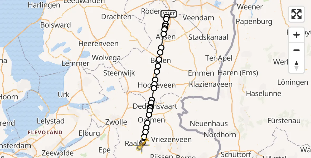 Vluchtroute Traumahelikopter Groningen Airport Eelde - Mariënheem, 29 augustus 2025, 21:51